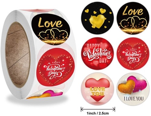 Sluitstickers 500 Labels Rol Love & Valentine Etiket Sluitsticker