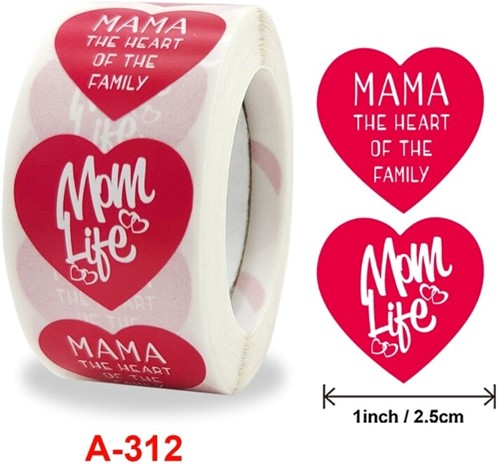 Sluitstickers 500 Labels Rol Thema: Mama, Mother rode harten rol etiketten met verschillende soorten