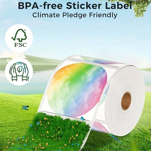 Thermische labels, REGENBOOG ROND ca. 50mm Stickers / rol 140 labels voor diverse printers M110/M110S/M120/M200/M220/M221