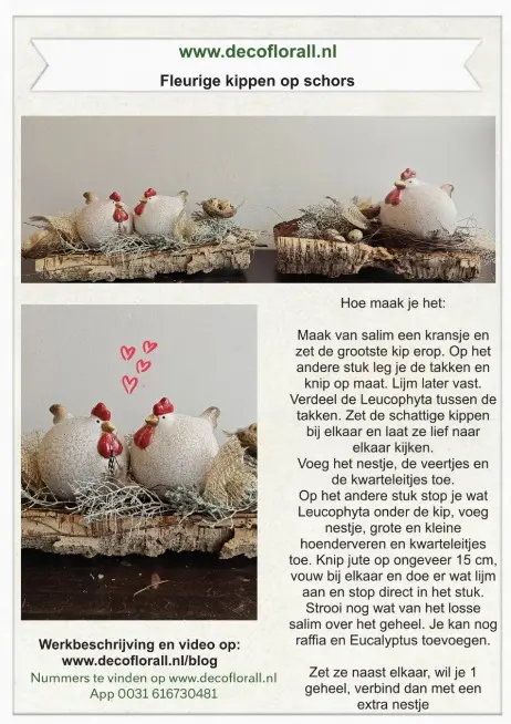 Fleurige kippen op schors werkbeschrijving.webp