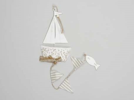 Zeilschip Wit Metaal Hanger Maritiem 11x19,5 cm