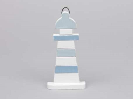 Vuurtoren Hout Blauw/Wit Maritiem 7,5x15 cm