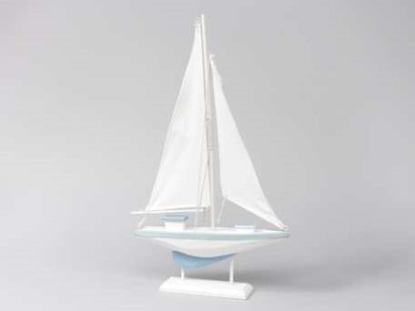 Zeilboot Hout Blauw/Wit Medium Maritiem 19x30 cm