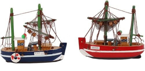Vissersboot Antje Blauw Maritiem 10,5 cm + Zeilbootje 11x3x9,5 cm