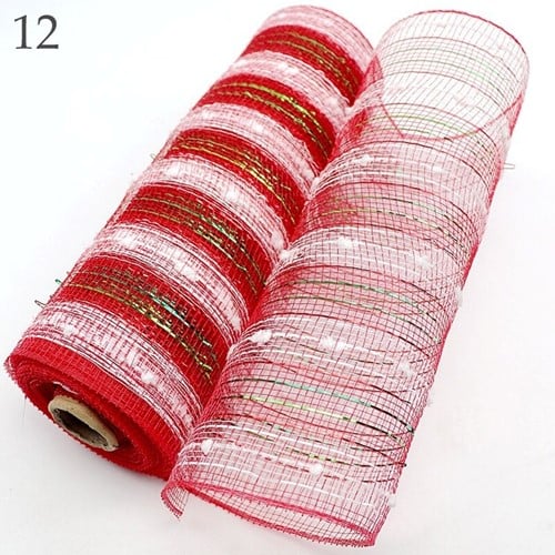 Decomesh Metallic 12 Rood Wit Groen draad 26 cm rol 9 meter voor kransen en inpakken