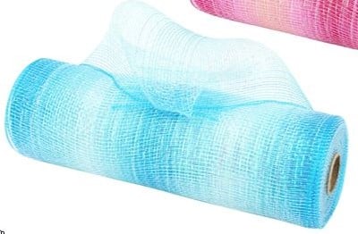 Decomesh Metallic Multi-stripes 01 Blue 26 cm rol 9 meter voor kransen en inpakken