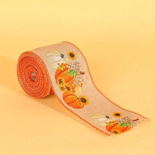 Halloweenlint pompoen zonnebloem Daisy Pumpkin met draad rol 