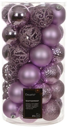 Kerstballen kunststof ornament Fris Lila 6 cm doos 37 stuks
