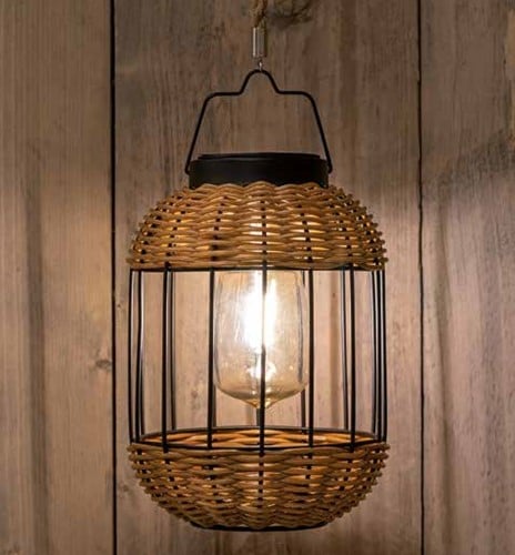 Solar Lantern Windlicht Rattan Rotan Anna's Collection 15x21 cm met 30 cm touw per stuk