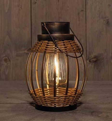 Solar Lantern Windlicht Rattan Rotan Ovaal Anna's Collection 15x21 cm met hengsel per stuk