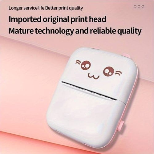 Mini Fotoprinter zwartWit Labelprinter Labelmaker Roze met de oortjes incl software / st 