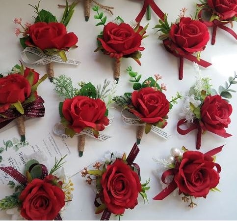 Luxe Corsage Rode Zijden Roos Boutonnière op pinclip met speld past bij 023158