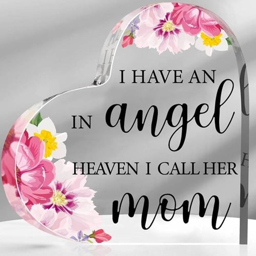 Hart van Epoxy met Bloem I have an Angel in Heaven I call her Mom 10*1 cm Persoonlijk aandenken