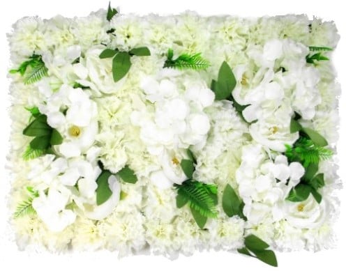 Flowerwall 40x60 cm 3D Pioen Anjer Hydrangea en Blad Ivory en Groen