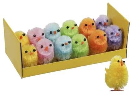 Chenille kuikens Pastel 4 kleuren set 12 stuks