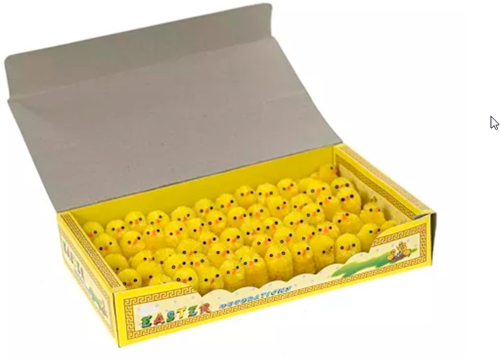 Big box Chenille kuikentjes Geel 3,5 cm doos 84 stuks