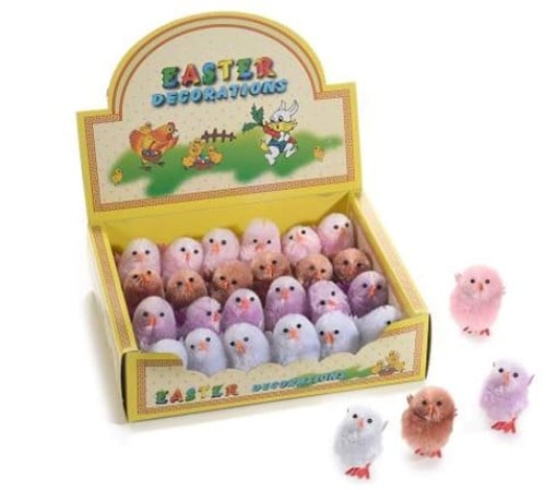 Chenille kuikentjes Lilatinten 4 cm doos 24 stuks