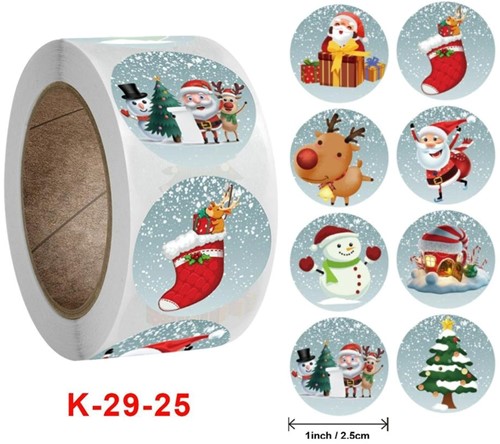 Sluitstickers Kerstetiketten Merry Christmas kerst rond etiket 2,5 cm rol 500 labels