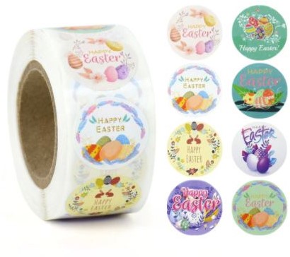 Sluitstickers Easter pasen voorjaar rond etiket 2,5 cm rol 500 labels