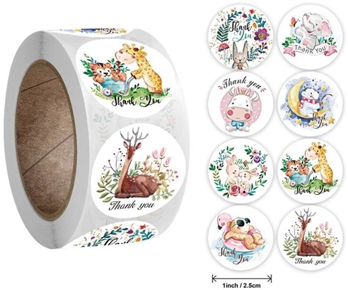 Sluitstickers Dieren beloning rond etiket 2,5 cm rol 500 labels