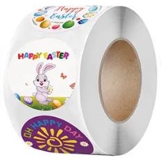 Sluitstickers Happy easter pasen voorjaar rond etiket 3,8 cm rol 500 labels