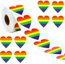 Sluitstickers Hartvormig Regenboog Rainbow etiket rol 500 labels