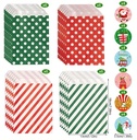 Kerst kraft papieren zakjes met stickers Rood Groen Punt Streep 24 stuks