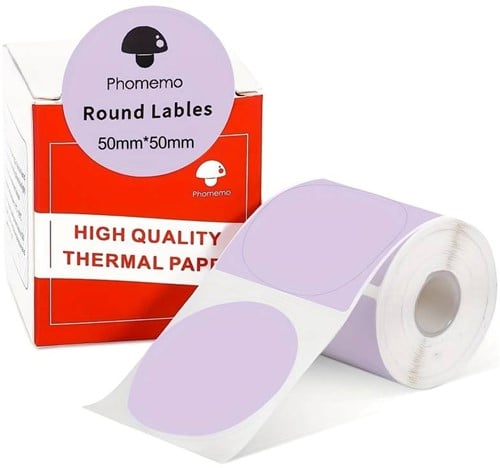 Thermische labels Blanco etiketten voor thermal labelprinters M110 M110S M120 M200 M220 M221 Lila rond 50 mm rol 140 stuks