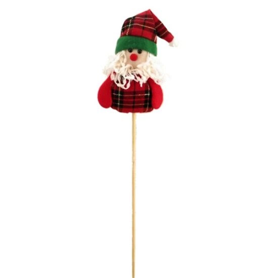 Kerstbijsteker Santa pluche 14 cm op stok 50 cm set 6 st