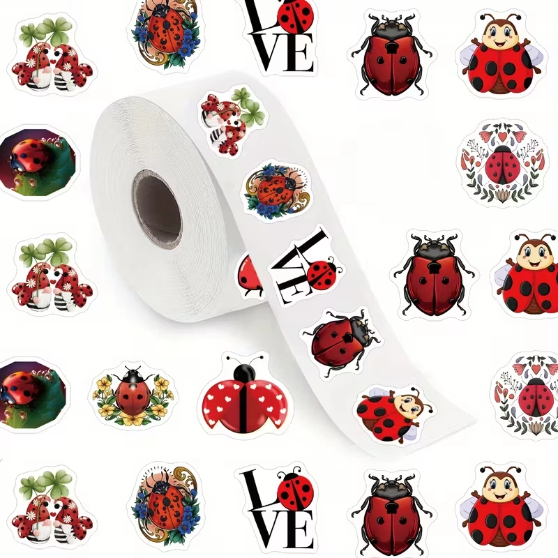 Sluitstickers Lieveheersbeestje rond etiket 2,5 cm rol 500 labels   