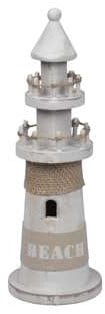 [A-025329] Vuurtoren Hout Wit/Zand Maritiem 8x25 cm
