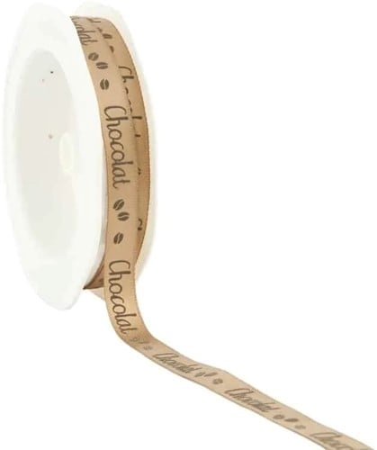 [A-023327] Enkelzijdig Satijn lint Chocolat 41 Sand 10 mm rol 25 meter