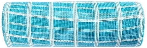 [A-027316] Decomesh Metallic Blauw Wit raster 26 cm rol 9 meter voor kransen en inpakken