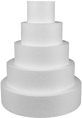 [A-024481] Styropor Piepschuim Taarten 5 lagen Ø 10–15–20–25–30 cm, hoogte 7 cm taartset