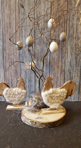 [A-013520] Houten Kip Hen Wol Pashm Staand 20x5x19 cm