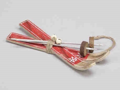 [A-014189] Houten Skieën Skiset Rood hanger 17 cm