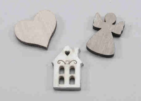 [A-014196] Houten decoratie Hart Engelhuisje 3 cm 24 stuks kleinverpakking