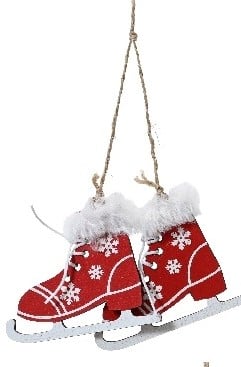 [A-027173] Houten Schaatsen Rood hanger 8 cm per stuk
