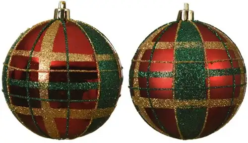 [A-027074] Kerstballen kunststof Tartan Schotse ruit 8 cm per stuk