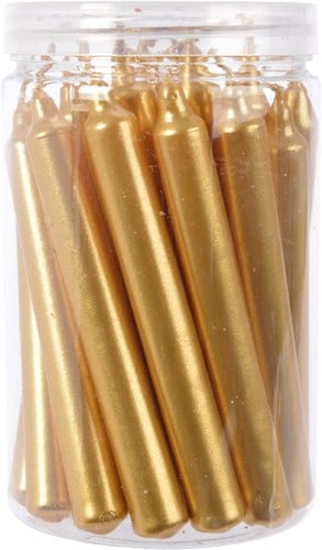 [A-027086] Kaarsen Dinner Wax Kort Dun Metallic Goud 10,5 cm Ø1,3 koker 22 stuks
