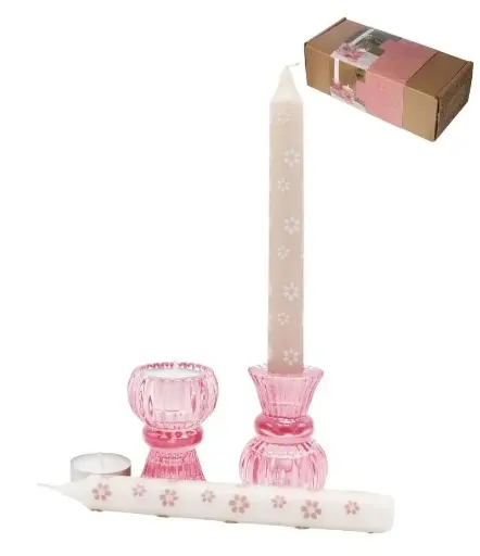 [A-027528] With Love Seasons Giftbox Duo Candle Pink Flower kaarsen in kandelaars