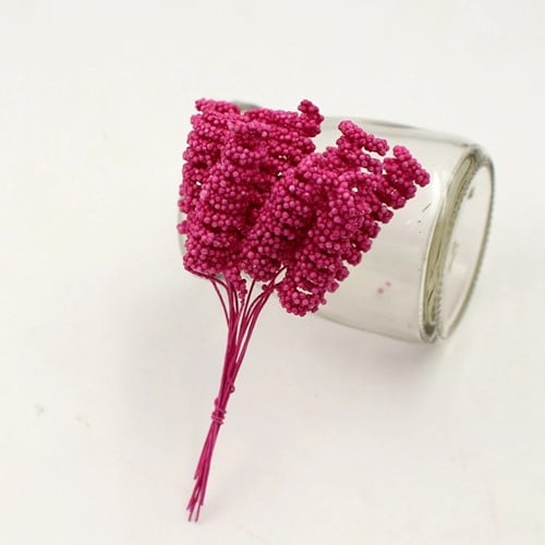 [A-022435] Foam Curly Stamen Bacca Pick Roserood 12 stuks