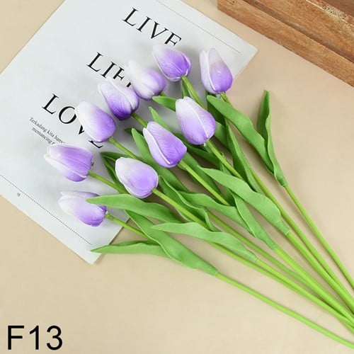 [A-025809] Tulpen Lila Wit Real Touch Foam 33 cm Bundel ca. 10 stuks